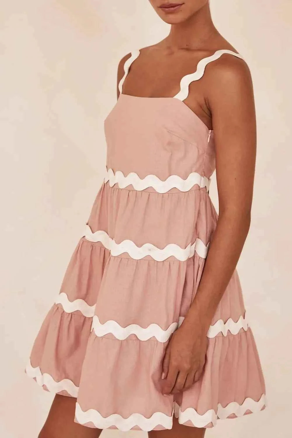 Contrast Trim Square Neck Tiered Dress — view 2
