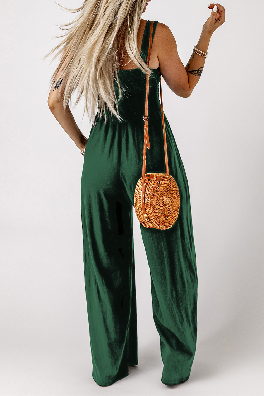 Smocked Square Neck Wide Leg Jumpsuit with Pockets — view 7