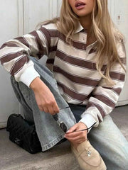 Striped Button Detail Long Sleeve Polo — view 5