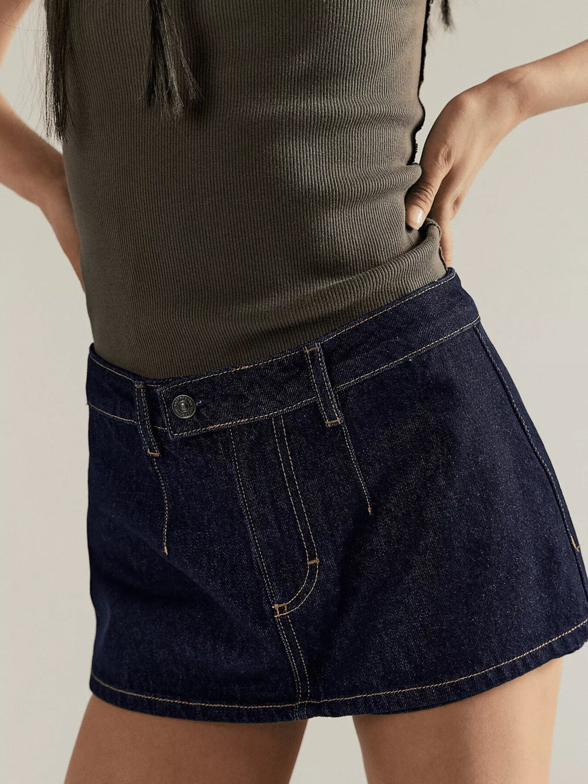Classic Wash Denim Mini Skort - Effortless Style & Comfort — view 12