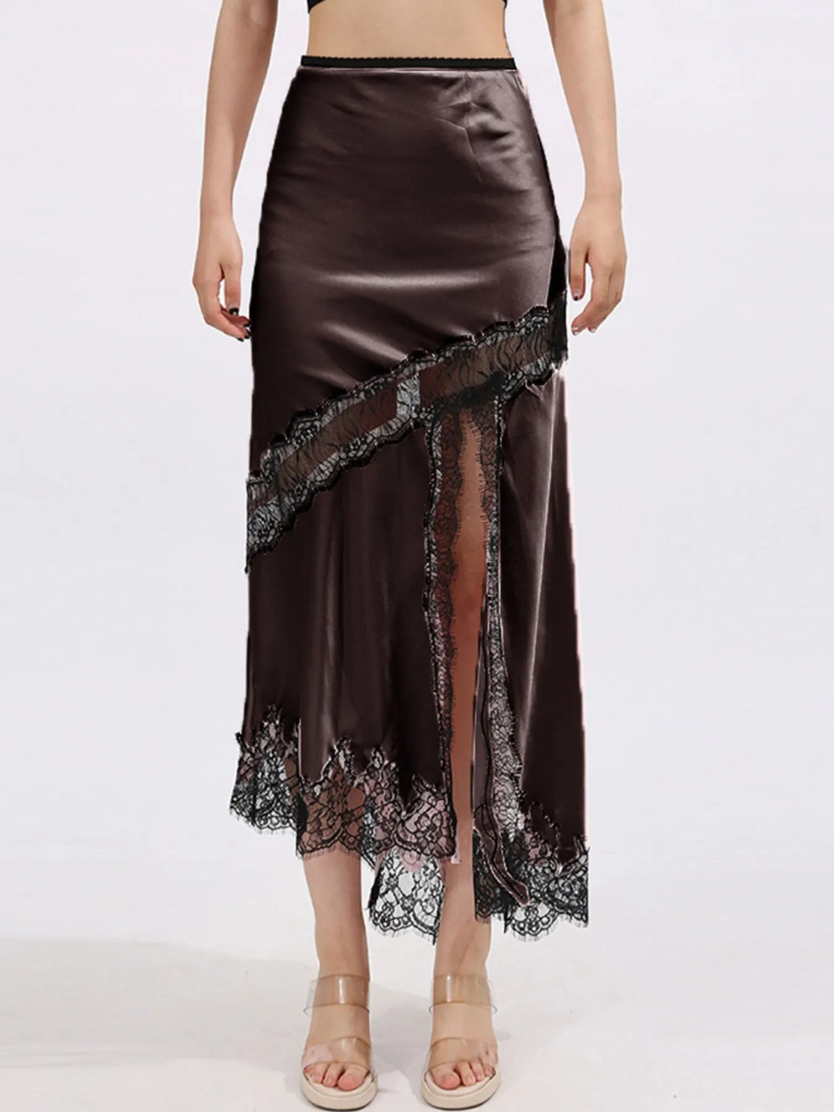 Elevate Your Style with the Asymmetrical Lace Trim Midi Skirt — view 7