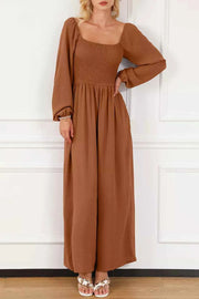 Boho Smocked Square Neck Wide Leg Jumpsuit — view 3