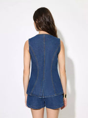 Button Up Sleeveless Denim Top — view 7