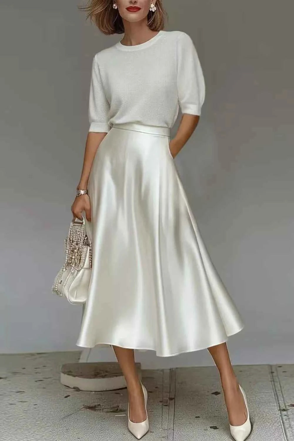 Elegant Satin A-Line Midi Skirt for Effortless Style