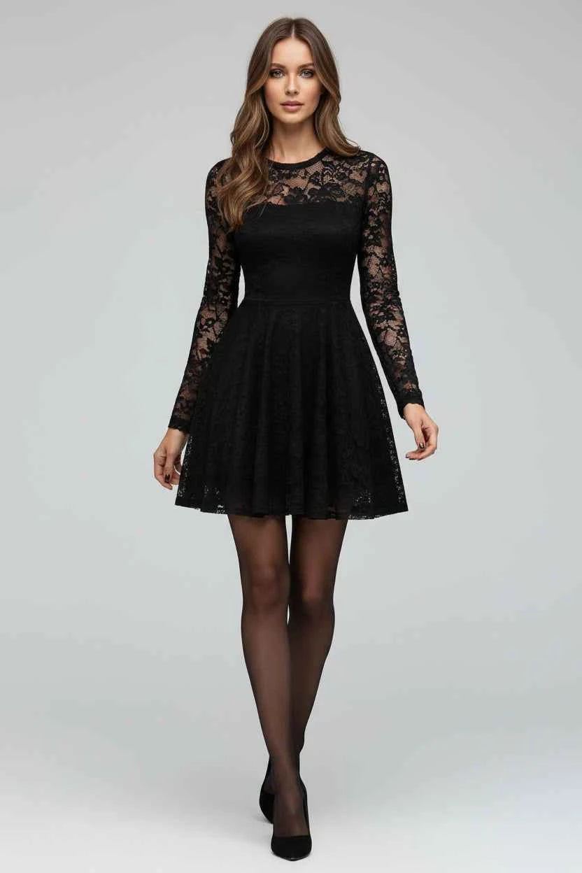 Elegant Lace Long Sleeve Mini Dress