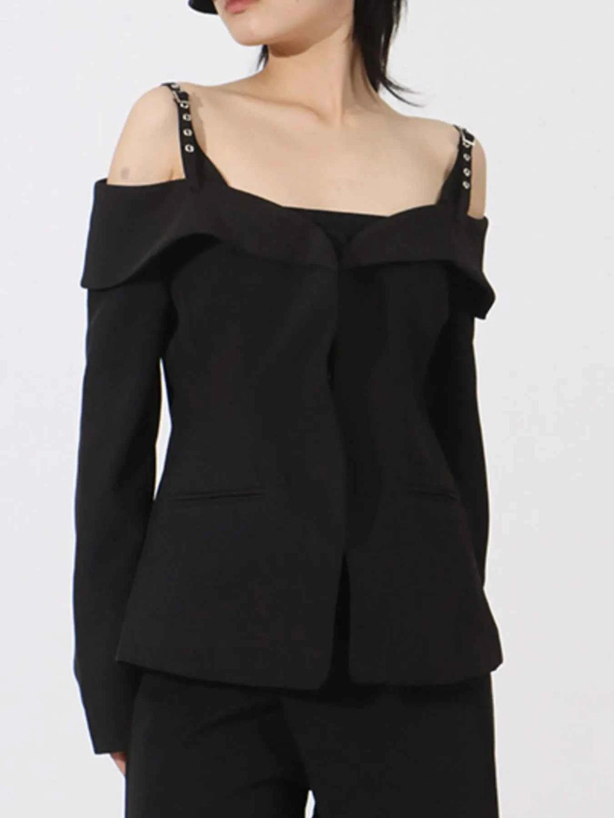 Ruffled Cold Shoulder Long Sleeve Outerwear — view 2