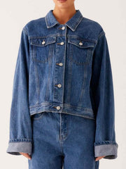 Button Down Cropped Oversized Denim Jacket — view 6