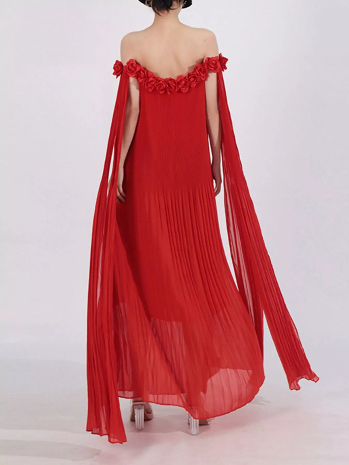Off-Shoulder Floral Pleated Maxi Dress — view 12