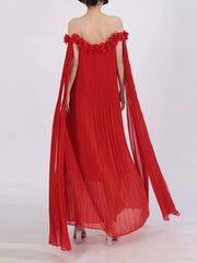 Off-Shoulder Floral Pleated Maxi Dress — view 12