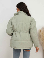 Drawstring Waist Zip-Up Puffer Jacket — view 2