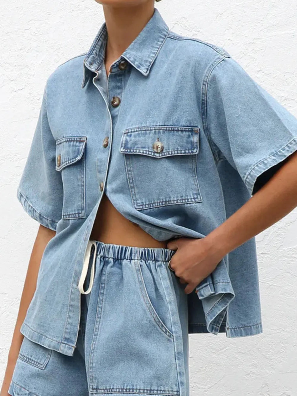 Button Up Half Sleeve Denim Shirt — view 6