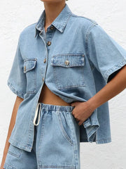 Button Up Half Sleeve Denim Shirt — view 6