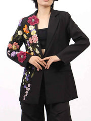 Pearl Detail Flower Lapel Collar Blazer — view 3