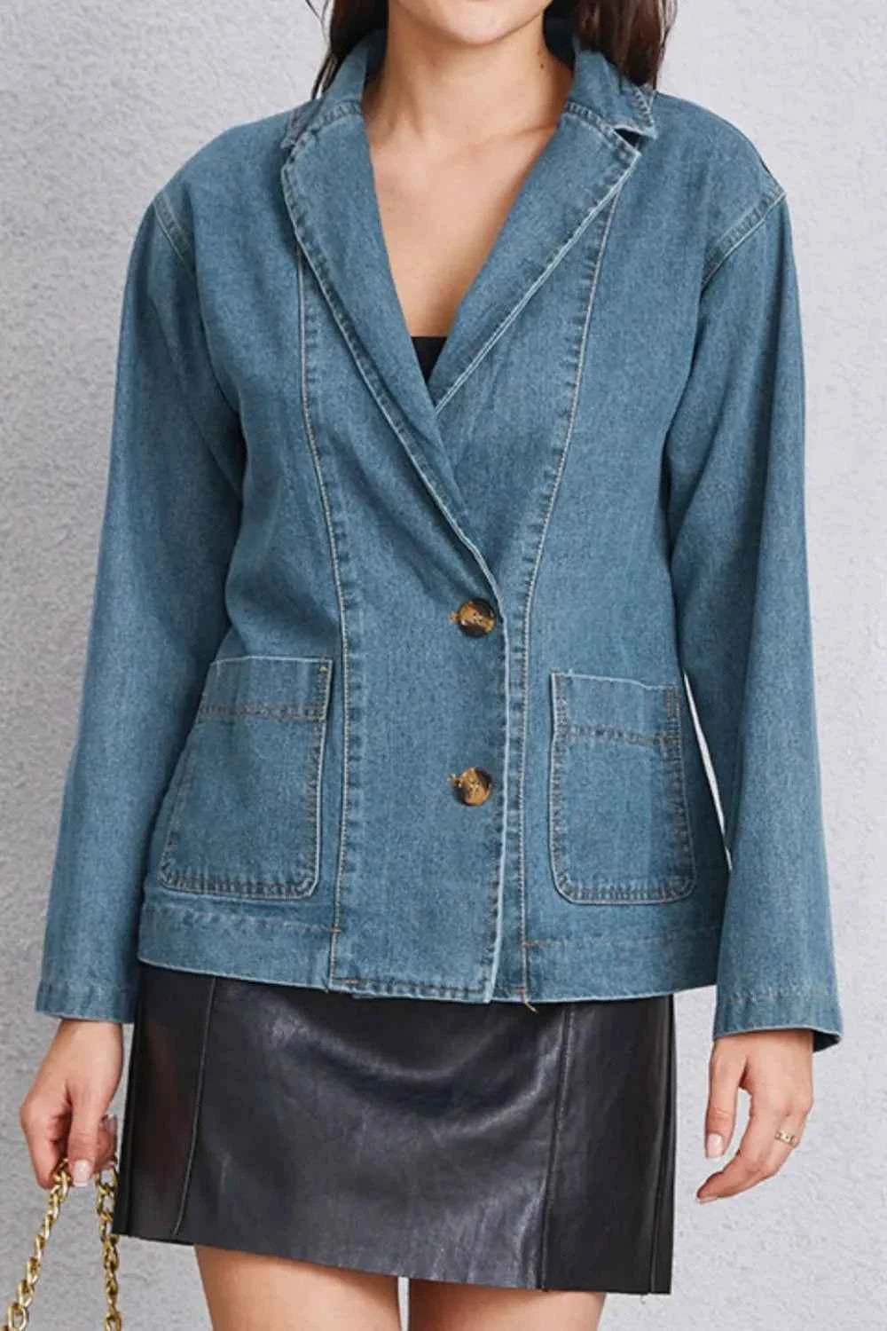 Pocketed Button Up Denim Jacket — view 1