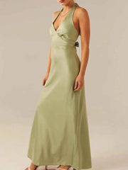 Halter Neck Wrap Maxi Dress with Tie Detail — view 1