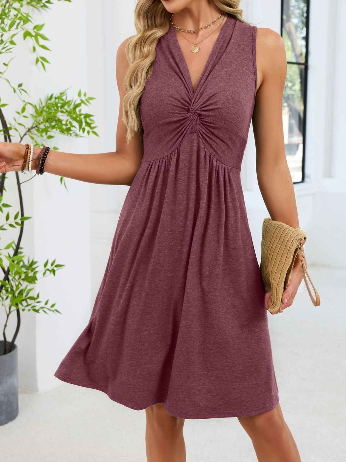 Sleeveless Twist Knot Front Casual Dress - Effortless Style & Comfort — view 22