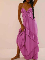 Chic Ruffled Halter Neck Maxi Dress for Effortless Style — view 26