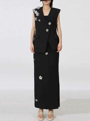 Stylish Flower Sleeveless Vest and Skirt Set for Effortless Elegance — view 2