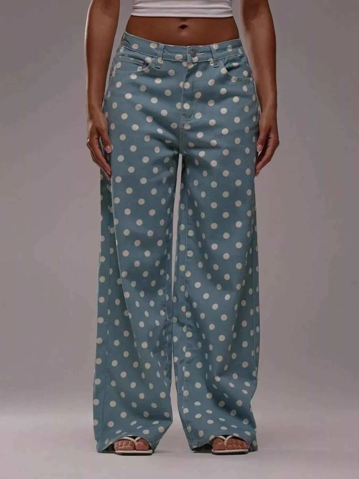 Polka Dot Wide Leg Jeans - A Stylish Twist on Classic Denim — view 3