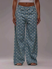 Polka Dot Wide Leg Jeans - A Stylish Twist on Classic Denim — view 3