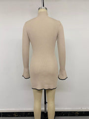 Ribbed Mock Neck Flare Sleeve Sweater Dress — view 13