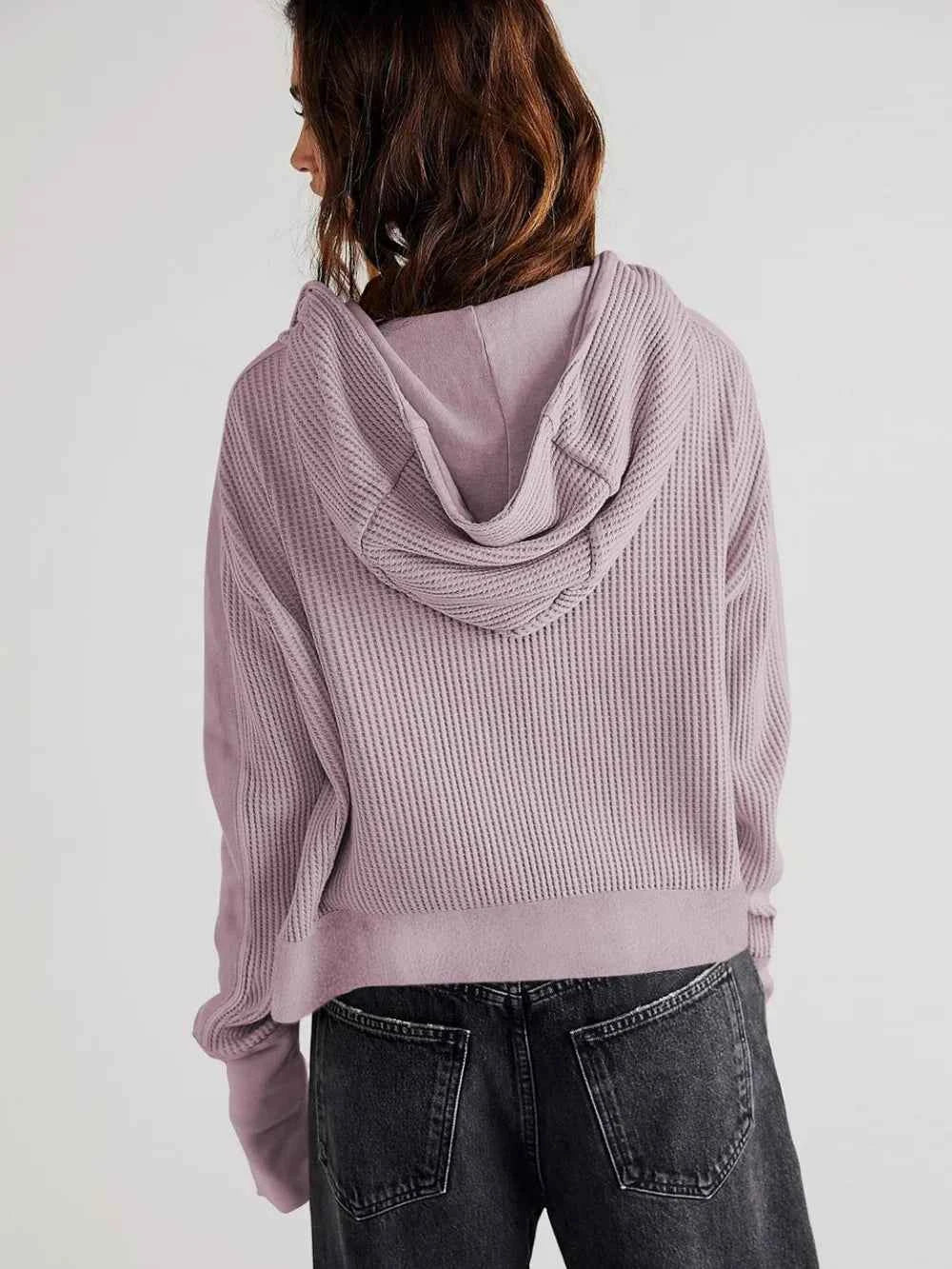 Waffle-Knit Dropped Shoulder Hooded Jacket - Ultimate Comfort Wear — view 3