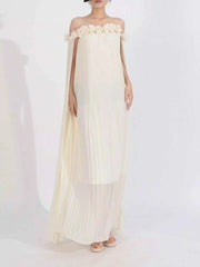 Off-Shoulder Floral Pleated Maxi Dress — view 1