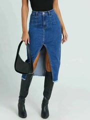 High-Waisted Slit Denim Skirt — view 3