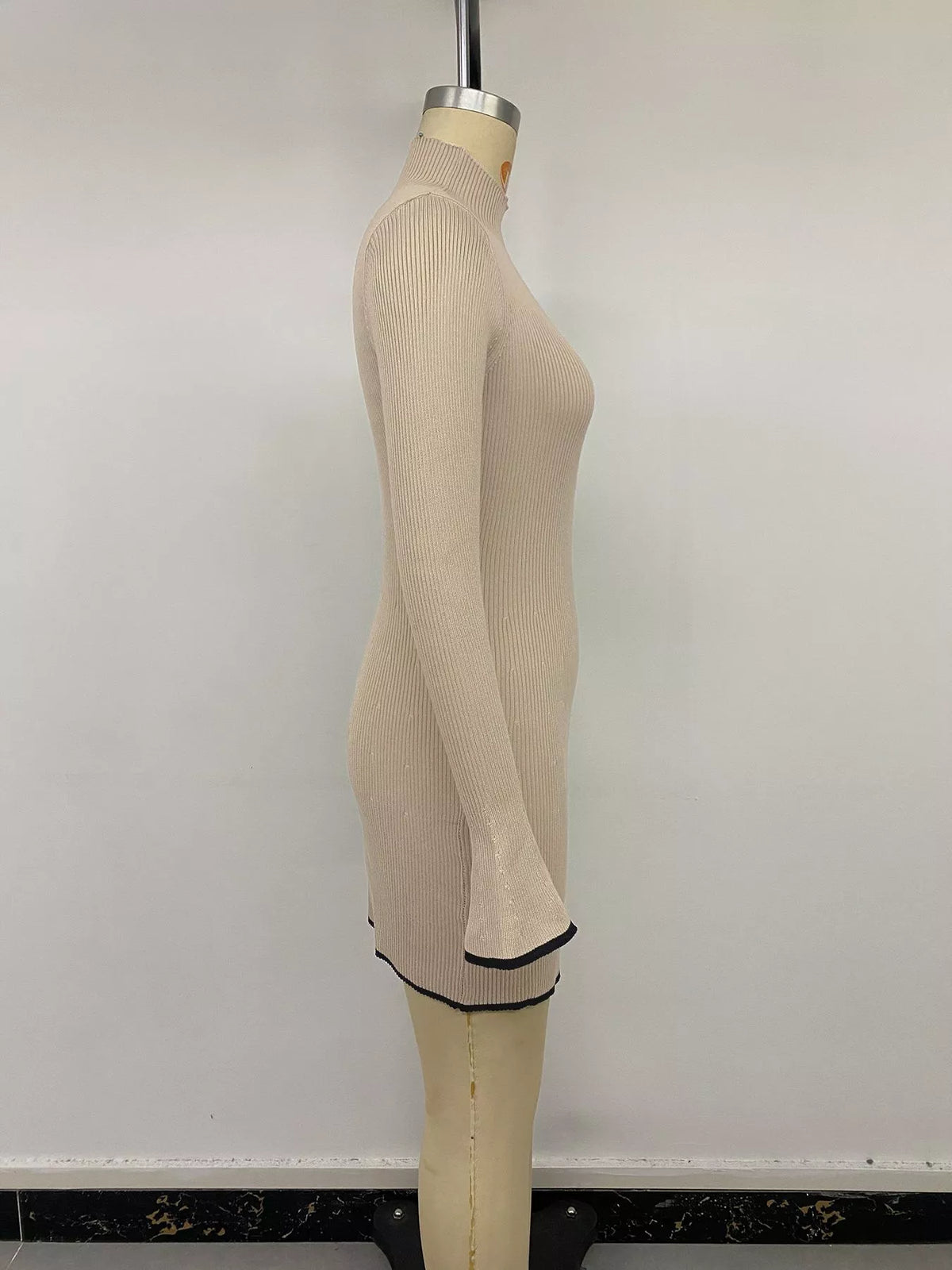 Ribbed Mock Neck Flare Sleeve Sweater Dress — view 12