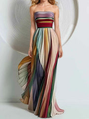 Striped Pleated Tube Maxi Dress — view 3