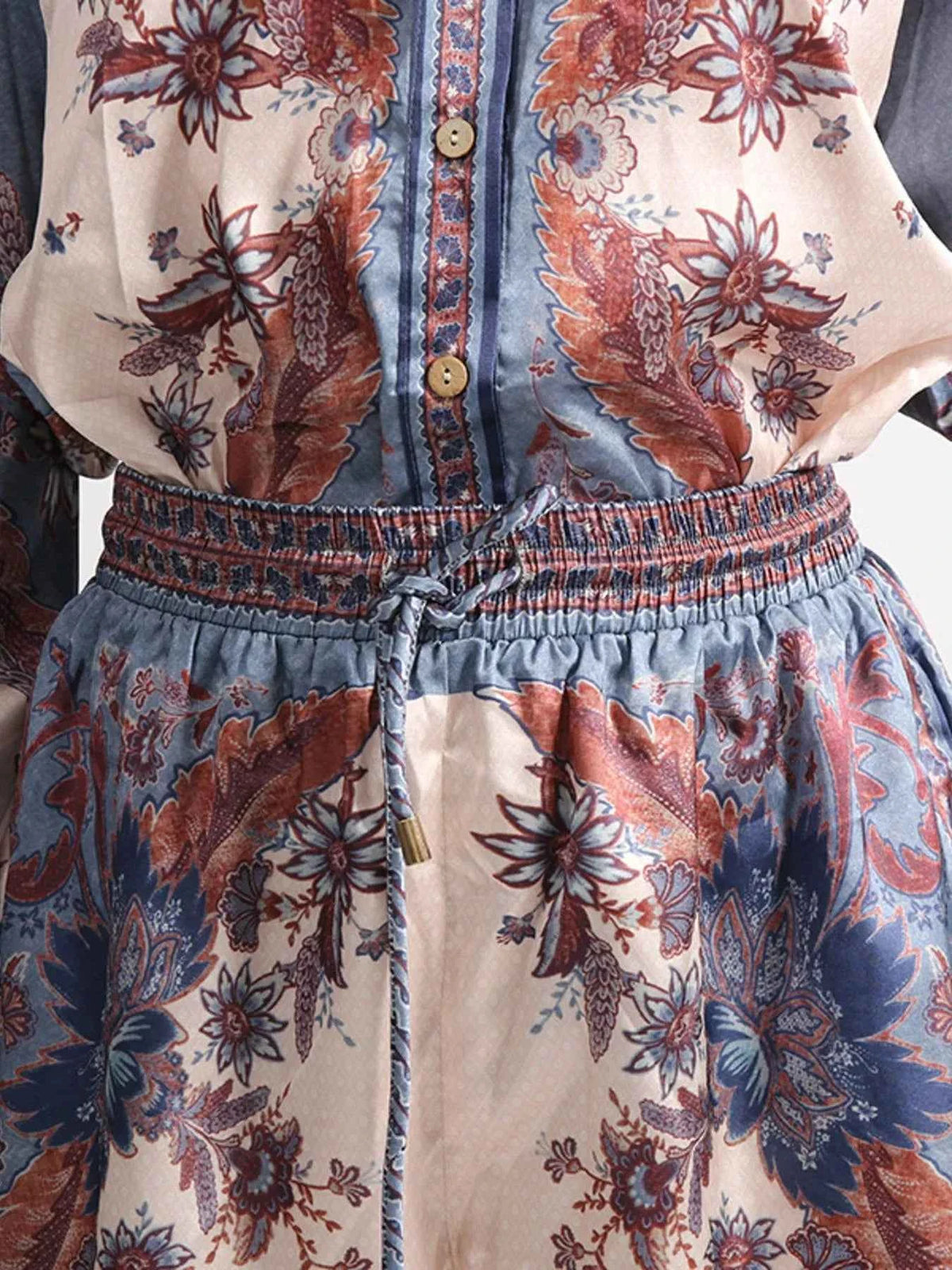 Printed Button Front Long Sleeve Shirt and Shorts Set — view 3