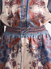 Printed Button Front Long Sleeve Shirt and Shorts Set — view 3
