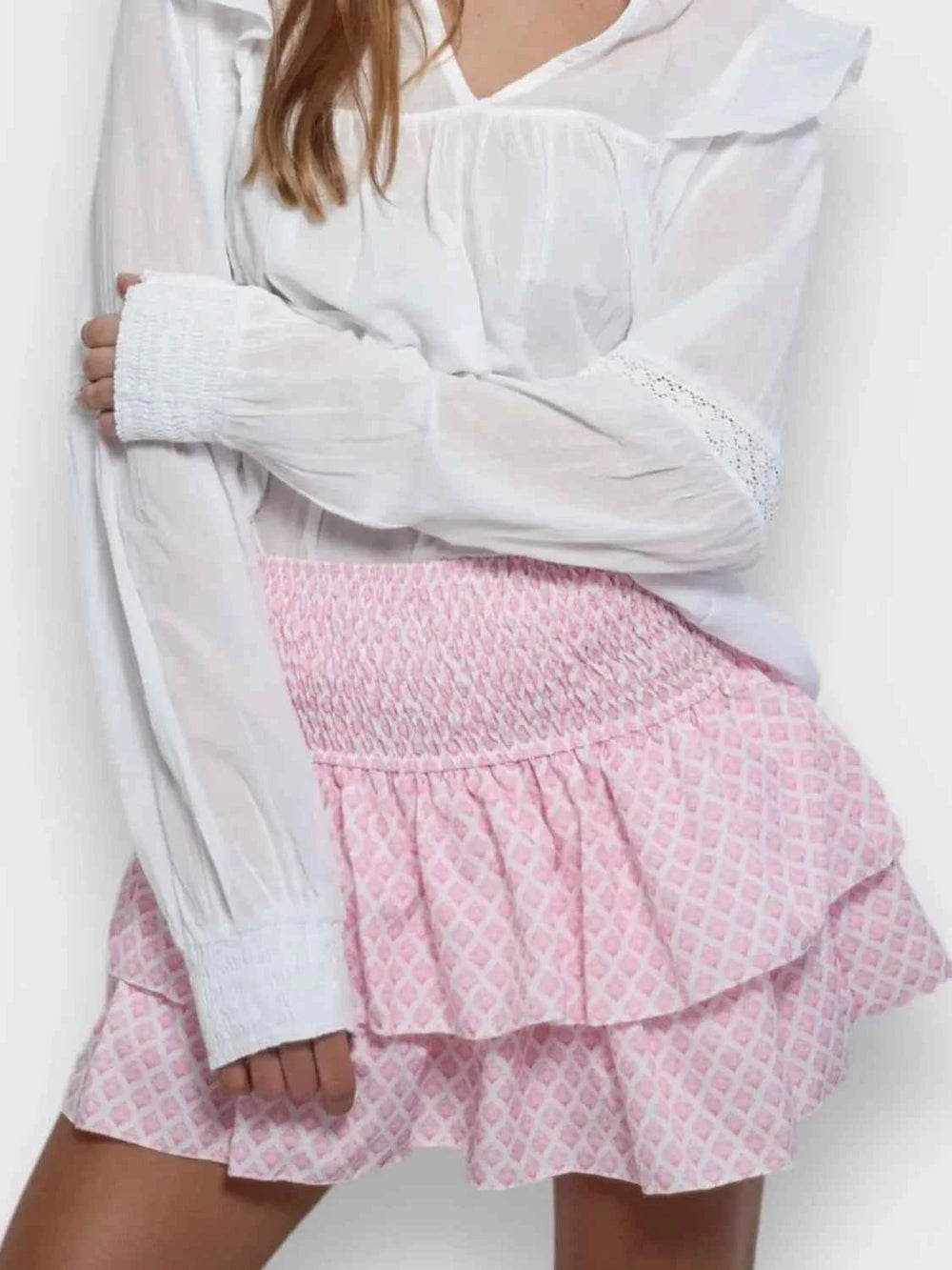 Smocked Wideband Waist Layered Mini Skirt