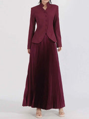 Button Up Long Sleeve Top and Pleated Skirt Set — view 1