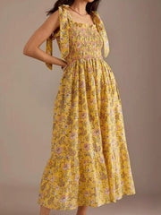 Floral Smocked Tie-Shoulder Midi Dress — view 8