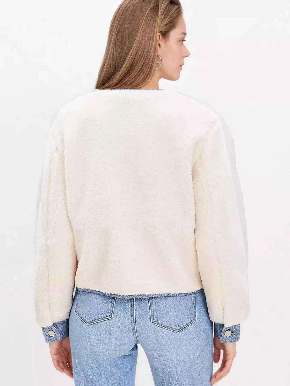 Contrast Trim Teddy Jacket: Cozy Comfort Meets Chic Style — view 2