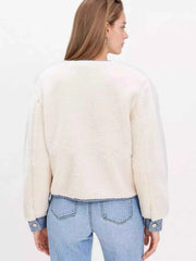 Contrast Trim Teddy Jacket: Cozy Comfort Meets Chic Style — view 2