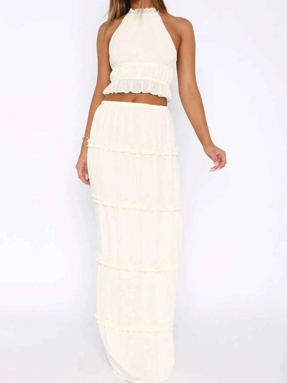 Halter Crop Backless Top and Maxi Skirt Set — view 4