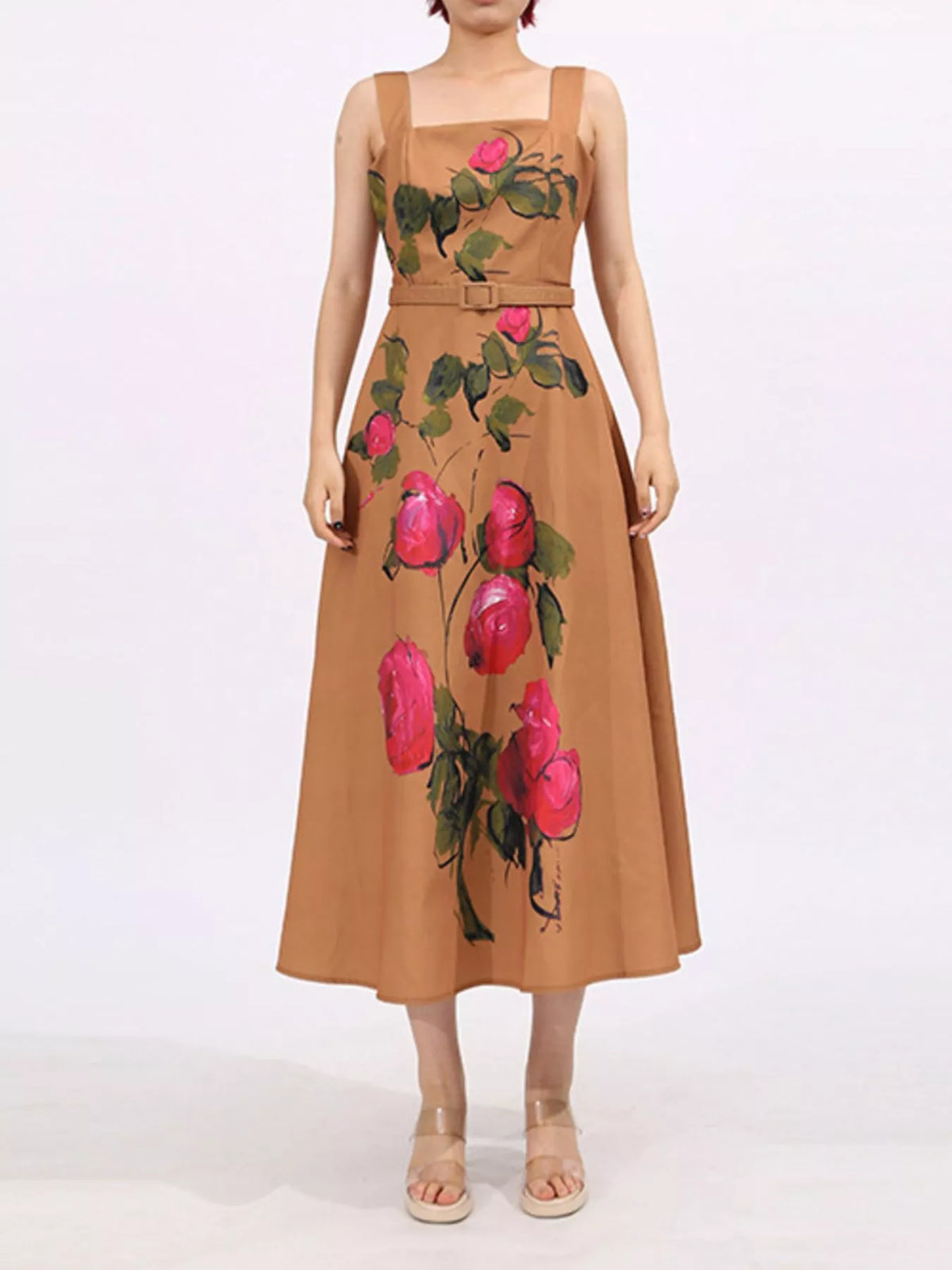 Floral Print Square Neck Midi Dress — view 6