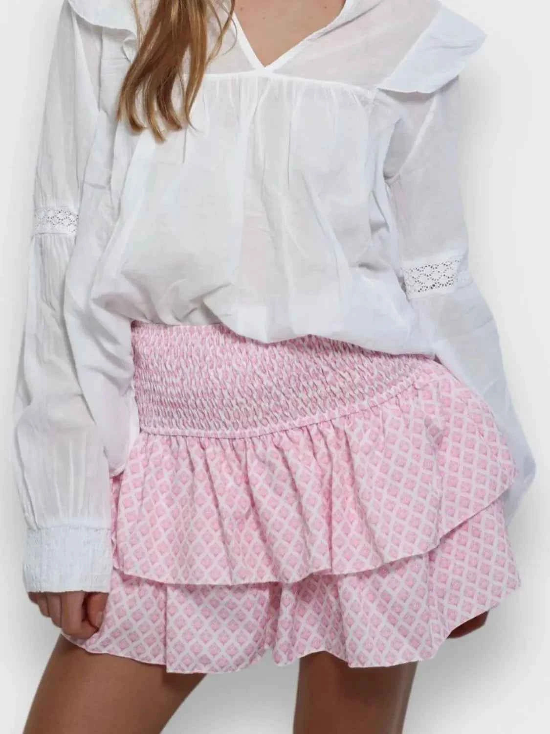 Smocked Wideband Waist Layered Mini Skirt