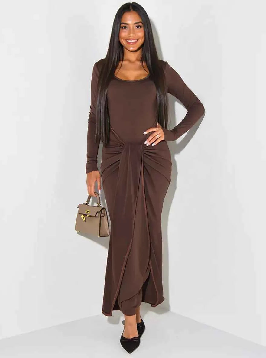 Long Sleeve Tie-Front Bodycon Maxi Dress — view 1