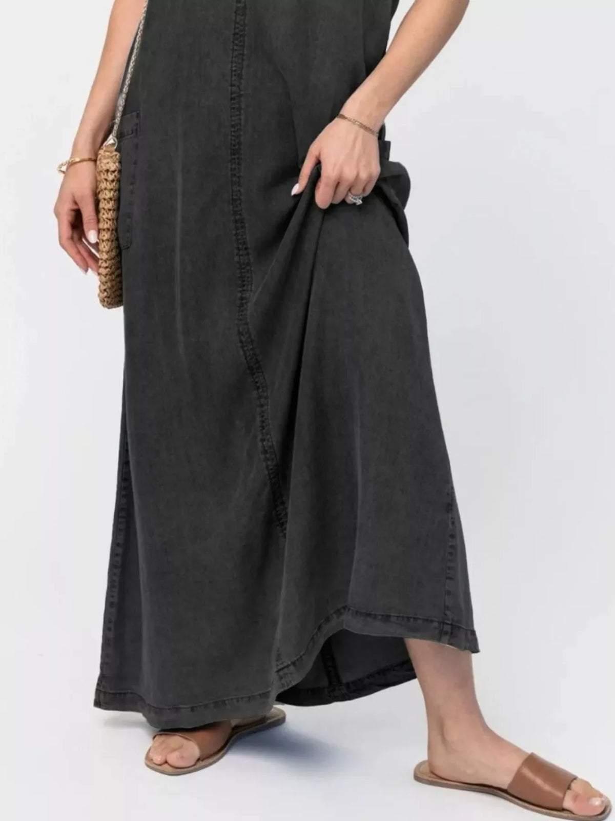 Casual Washed Denim Cami Maxi Dress — view 9