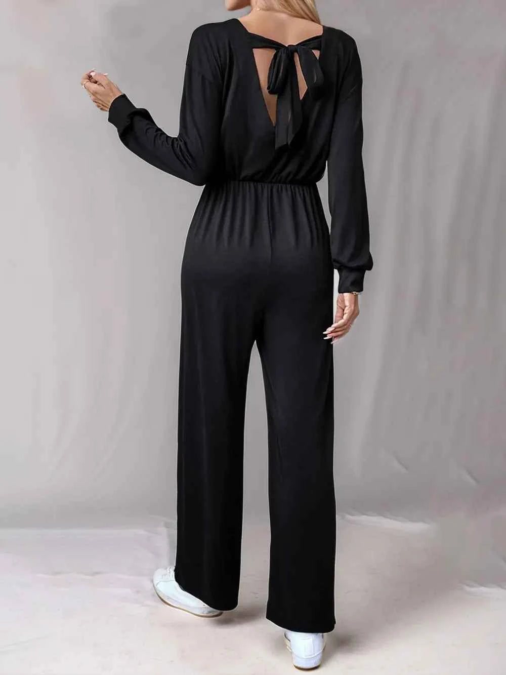 Tied Round Neck Wide Leg Jumpsuit — view 2