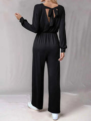 Tied Round Neck Wide Leg Jumpsuit — view 2