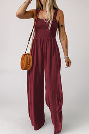 Smocked Square Neck Wide Leg Jumpsuit with Pockets — view 9