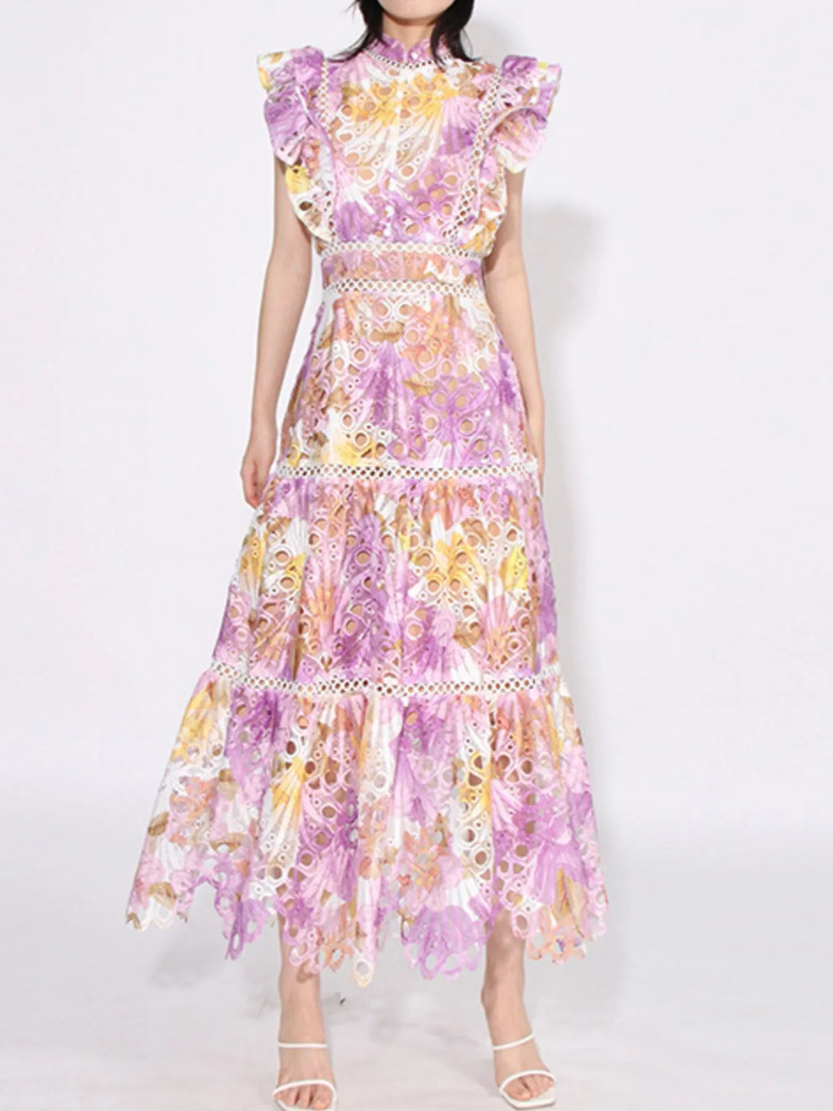 Ruffled Hollow Out Tiered Midi Dress — view 7