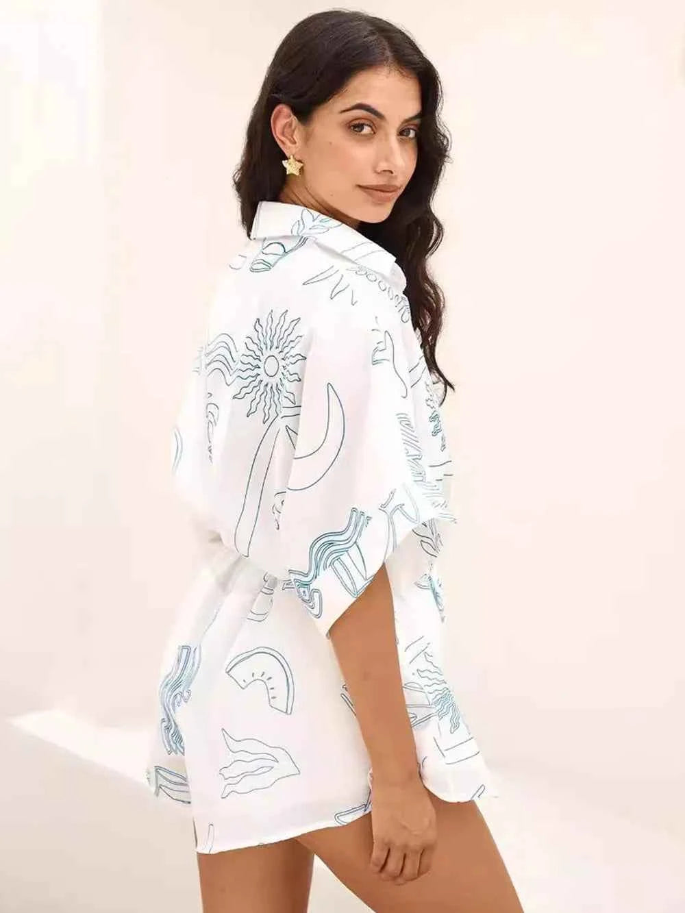 Printed Collared Neck Half Sleeve Romper — view 5