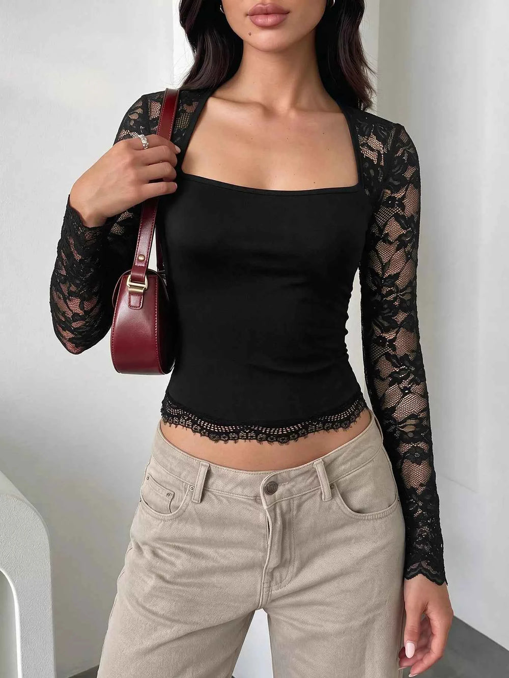 Lace Sleeve Square Neck Top — alternate view