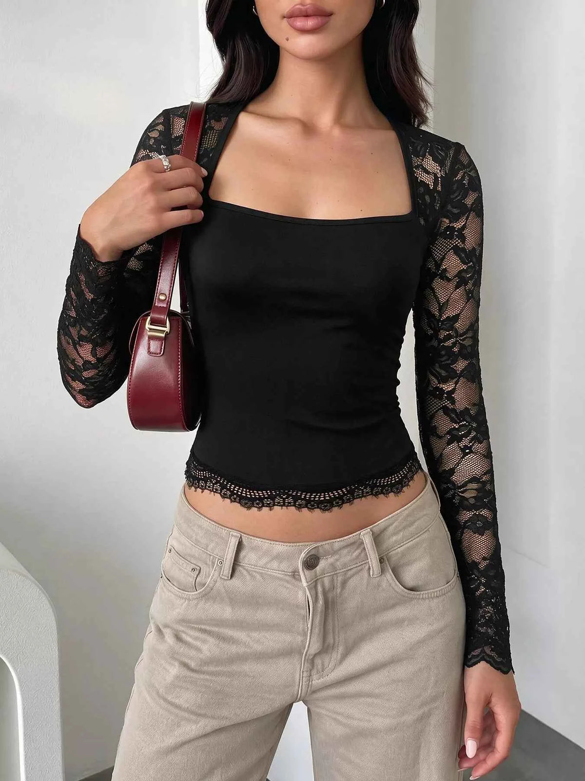 Lace Sleeve Square Neck Top — view 2