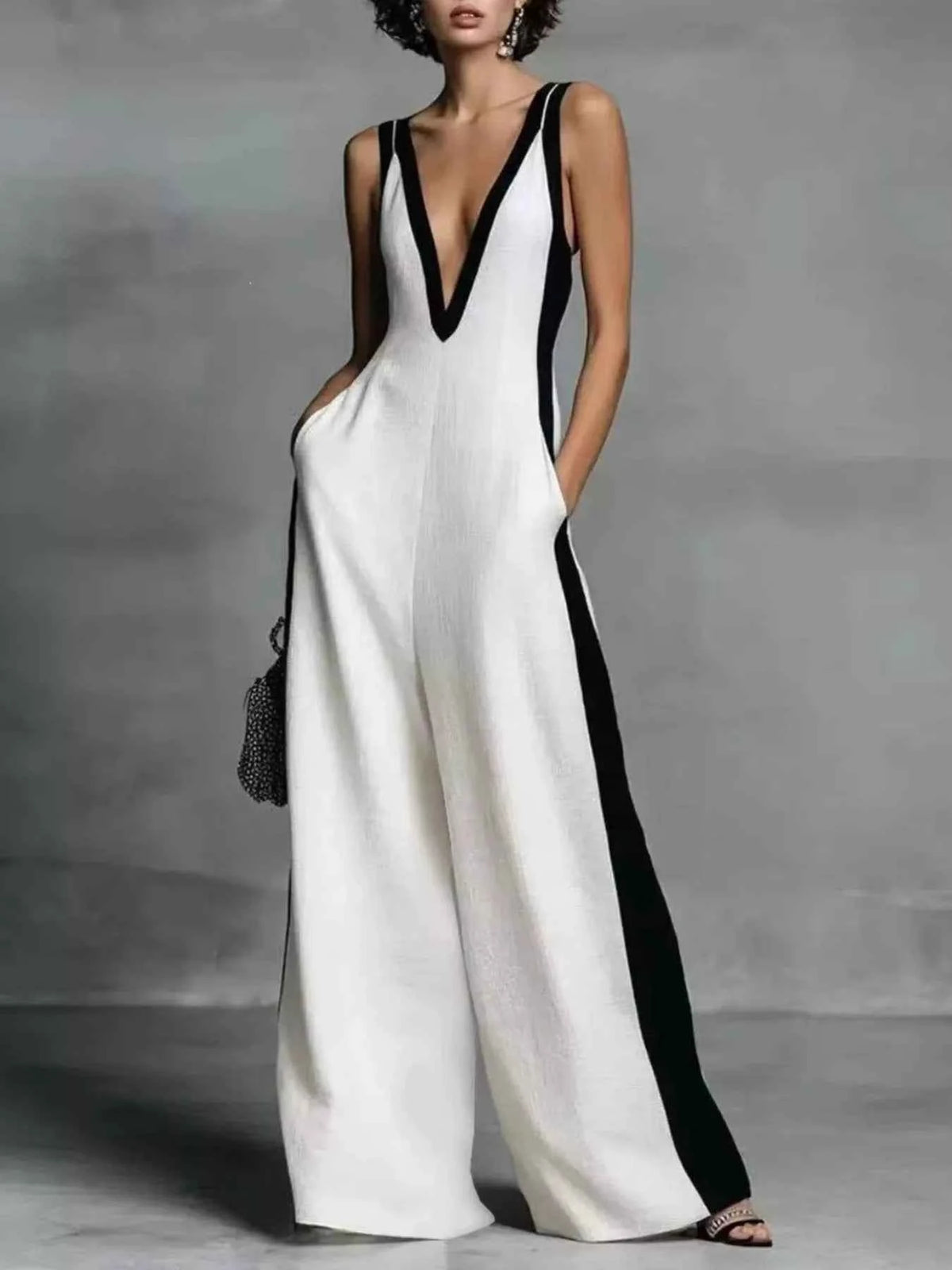 Deep V-Neck Wide-Leg Jumpsuit — view 1